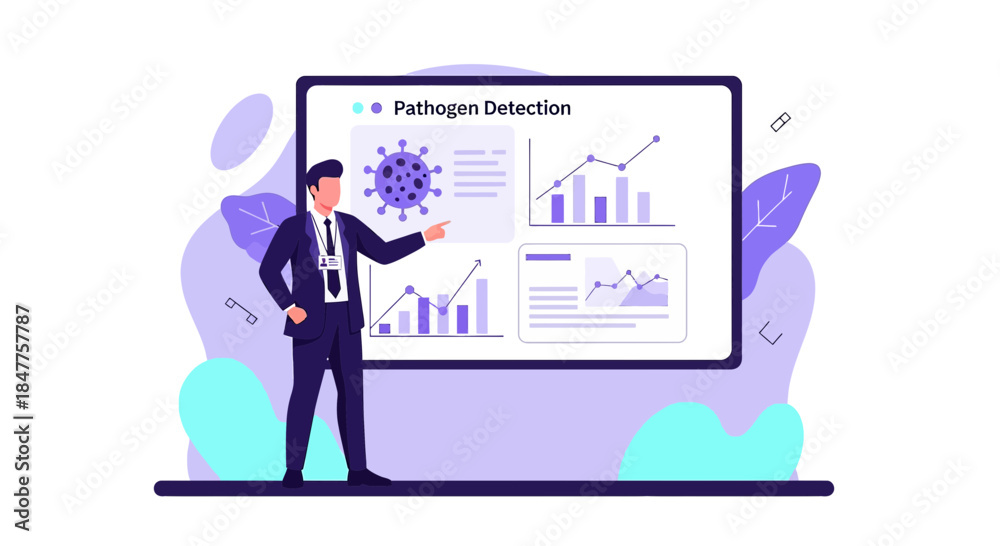 Fototapeta premium Pathogen detection presentation with data analysis and business professional, demonstrating rising