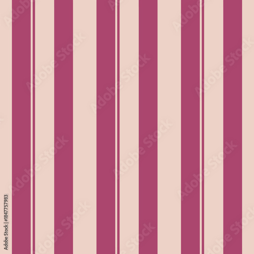 Abstract vector seamless pattern with vertical burgundy stripes on beige background. Geometric pattern with vintage stripes. Retro style print. Illustration background design for fabric and prints.