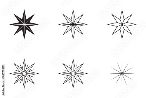 Compass rose star symbols set in black and white