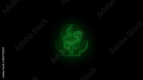 Green neon people holding money on black background