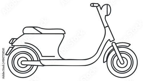 A side view of a scooter in a minimalist outline vector style, suitable for transportation and urban mobility designs
