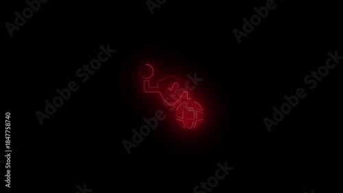 Red neon globe with hand and shield