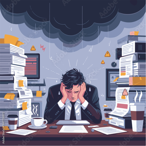 Overwhelmed businessman buried in paperwork