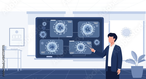 Scientific presentation of virus structures and data by a researcher for health solutions
