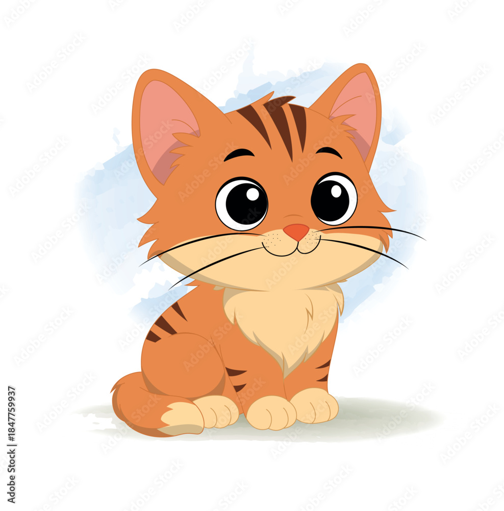 Fototapeta premium Cute Kitten Cartoon – Baby Orange Cat Sitting Vector Illustration