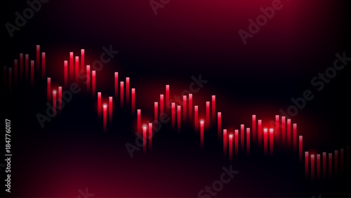 Red Falling Candlestick Chart on Dark Background, Symbolizing Economic Crisis or Market Crash. Finance, Recession, and Trading Concepts. Vector Illustration.