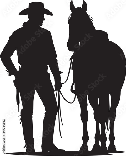 Cowboy with horse silhouette isolated on transparent background western rider equestrian ranch