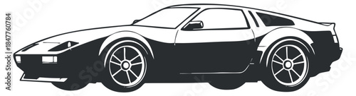 A sleek sports car illustration in black and white outline vector style, perfect for automotive branding and design projects