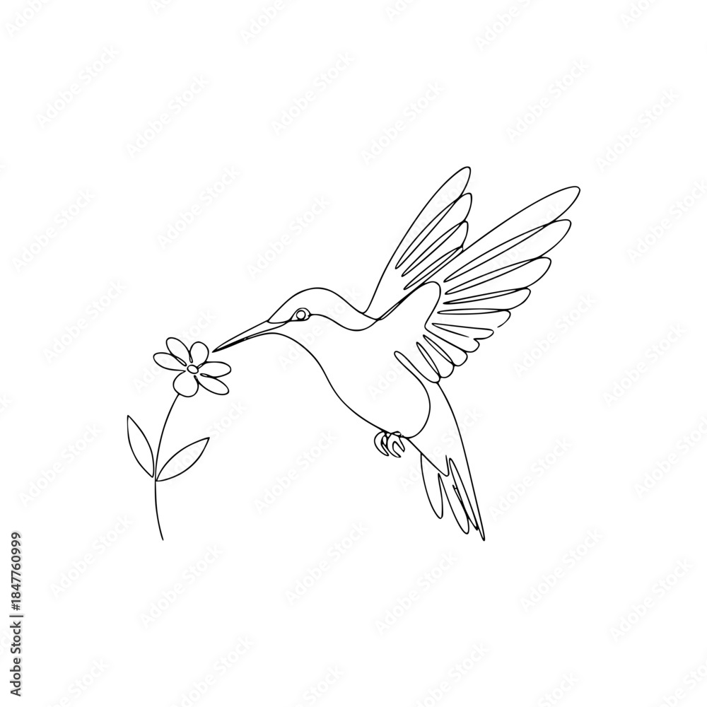 Obraz premium Minimalist Hummingbird Line Art. Black and White Single Line Vector Icon of Flying Bird for Eco-Friendly Branding, Garden Logo, Modern Wall Art, Jewelry Design, or Nature-Themed Generative AI