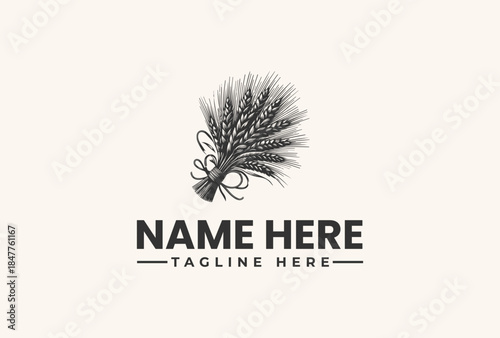 Black and white vector illustration of a pine tree logo with sample text on a beige background for branding purposes.