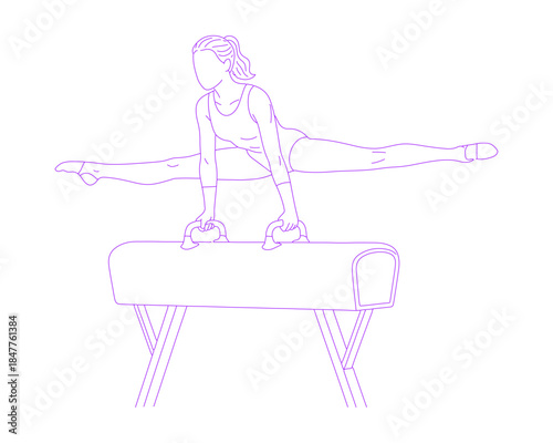 Gymnast Performing Routine Lineart Illustration