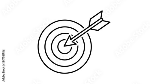 Minimalist target with an arrow hitting the bullseye representing precision and goal achievement