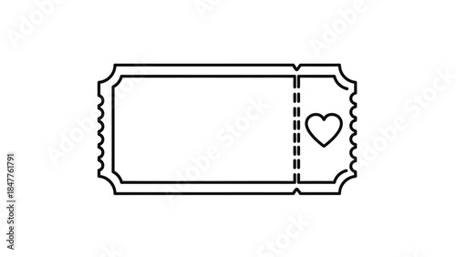 Minimalist Ticket Illustration with Heart Symbol and Decorative Borders for Romantic or Event Themes