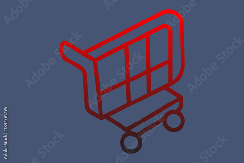 A minimalist isometric line art icon of a shopping cart (trolley). It is the primary symbol for e-commerce, retail, and online purchasing.