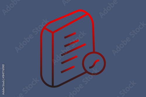 This icon depicts a three-dimensional document or report shown from an isometric perspective.