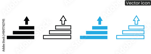 A set of four bar chart icons with upward trend arrows in different colors, perfect for presentations, reports, and digital marketing materials