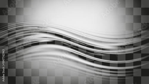 Abstract gray and white flowing wavy background texture, smooth silver metallic silk cloth effect, dynamic motion graphic design element