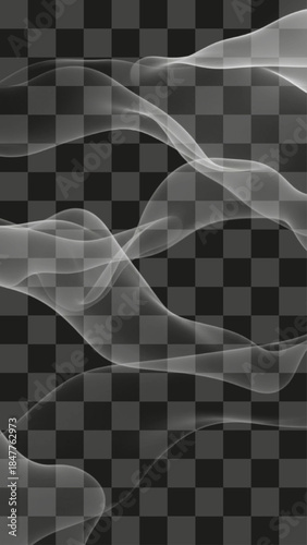 Abstract flowing white smoke waves over transparent background, realistic soft ghostly fog or mist digital texture overlay, modern graphic element for design and decoration