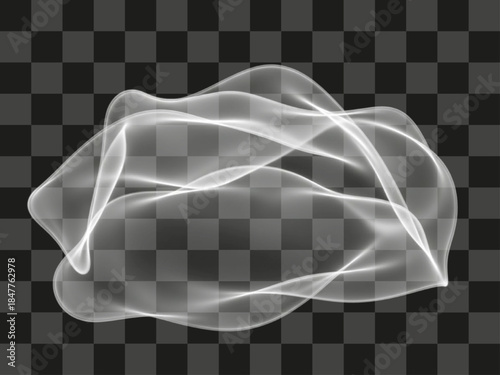 Ethereal transparent abstract shape, smooth flowing white lines effect, modern dynamic wave energy flow, overlay element