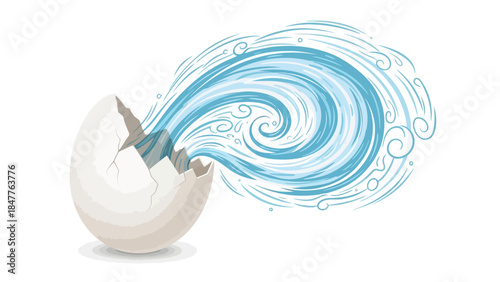 Cracked egg with a swirl of blue water erupting from it
