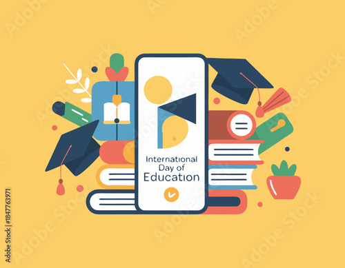 International Day of Education celebration, modern online learning concept