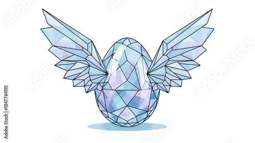 Crystal egg with wings casting a shadow