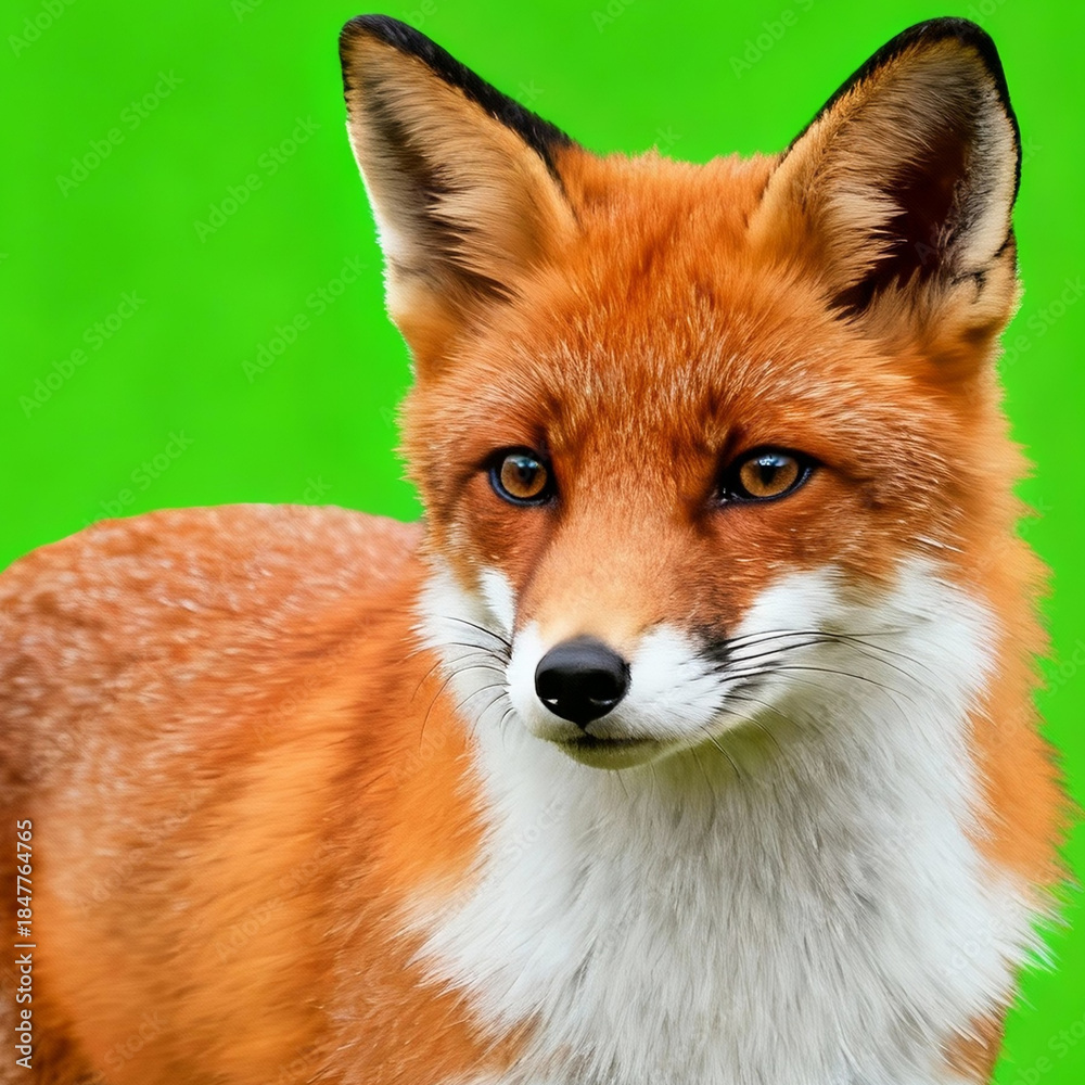Fototapeta premium Portrait of a Cute Red Fox Isolated on Green Screen Background