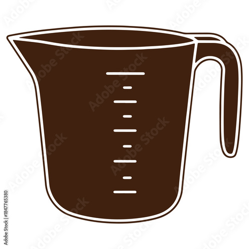 Brown measuring cup with handle and markings isolated on transparent background for kitchen or cooking use