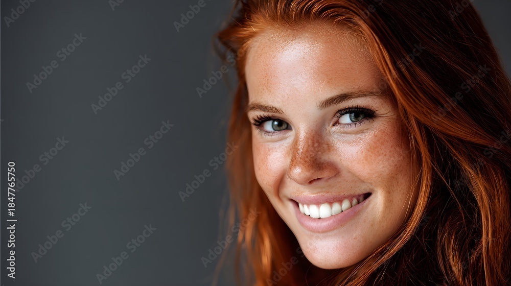 © kirania - Beautiful Young Woman with Red Hair Smiling and Looking at Camera.