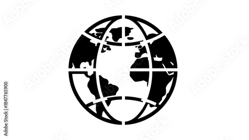 Minimalistic black and white globe icon representing global connectivity and international
