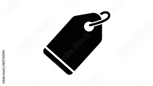 Minimalistic black and white tag icon symbolizing labeling or classification for various