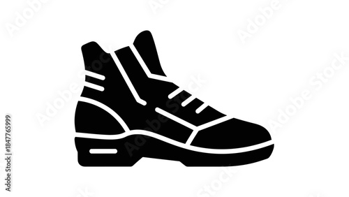 Minimalistic Black and White Silhouette of a Tactical Military Boot in Simple Line Art Style