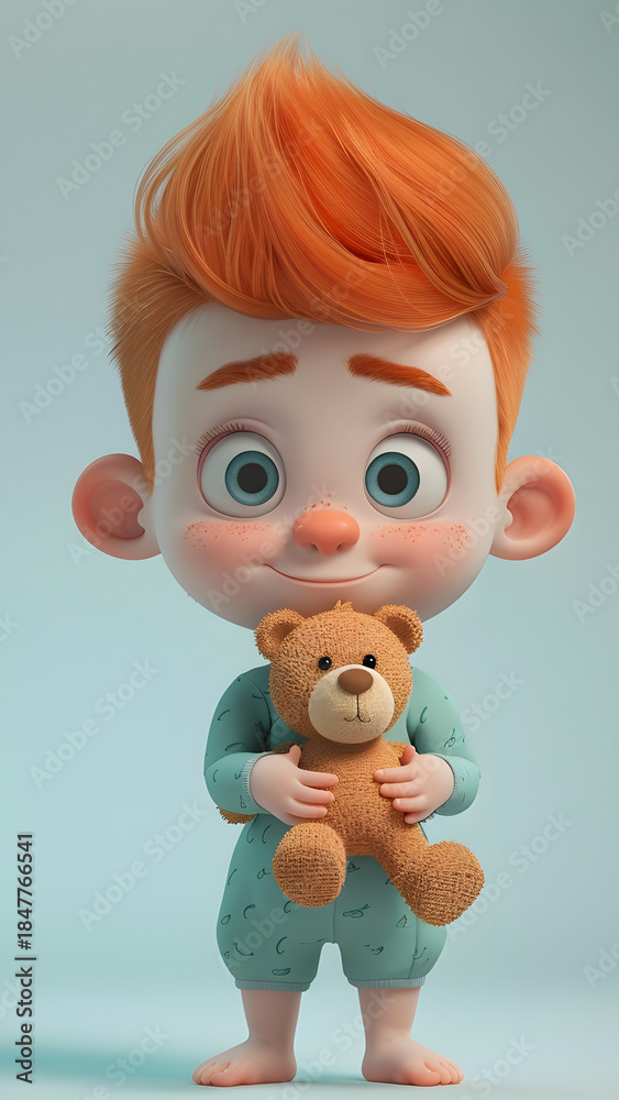 Fototapeta premium 3d Cartoon character of a baby with tiny orange hair