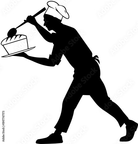 Chef Decorating Cake with Spoon – Culinary Presentation Vector