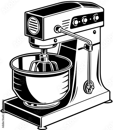 Black and White Stand Mixer Illustration – Kitchen Appliance Vector