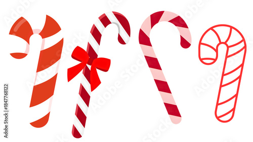 Classic Christmas candy cane SVG illustration set with red and white striped designs, ideal for holiday decorations, cards, packaging, and festive graphics.
