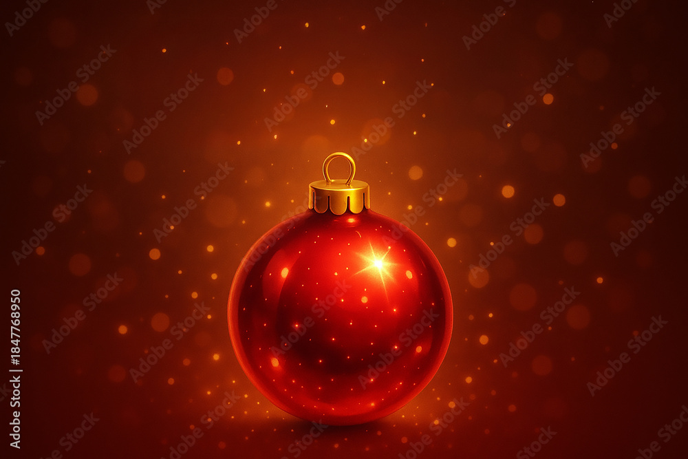 Fototapeta premium Red Christmas ornament with golden cap on warm bokeh glow