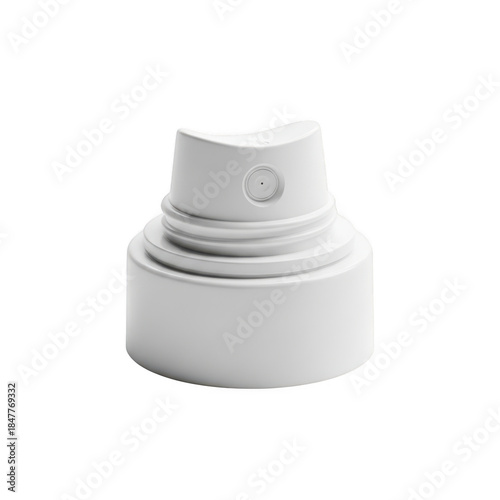 White plastic spray actuator for aerosol cans with a precise nozzle on a dark background