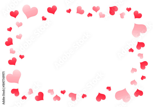 Red heart frame border with scattered hearts, PNG transparent overlay for greeting cards, invitations, romantic backgrounds