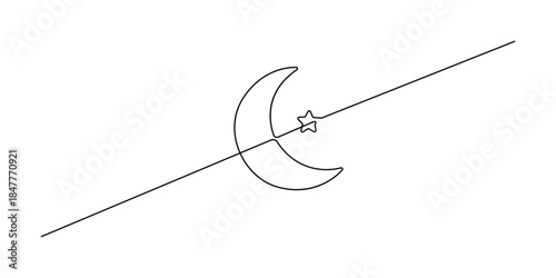 Single-line drawing of a crescent moon and star, often a powerful symbol vector illustration