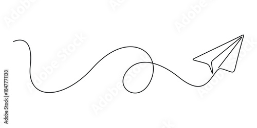Minimalist continuous one line art illustration of a paper plane. Single line drawing paper plane vector illustration