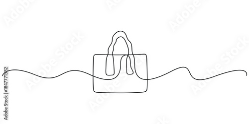 Continuous one-line drawing of a shopping bag. Minimalist single line art shopping bag vector illustration