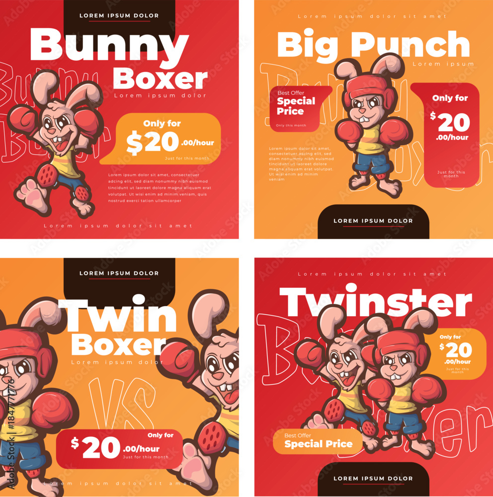 Fototapeta premium Playful Boxing Bunny Character Social Media Posts