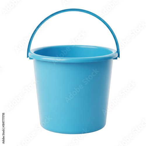 A bright light blue plastic bucket with a sturdy handle, ready for diverse utility tasks
