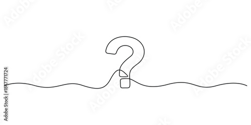 Minimalist single-line art illustration of a question mark. Continuous one line art punctuation mark icon vector illustration