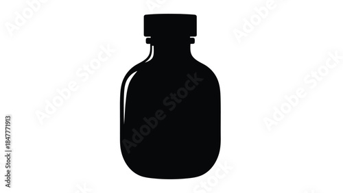 Black silhouette of a medicine bottle isolated on white background