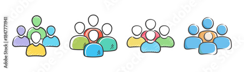 Diverse groups of illustrated people icons for team, user, and network concepts