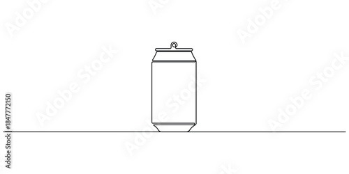 Minimalist single line-art illustration of a standard beverage can. Single, continuous black line drawing style beverage can