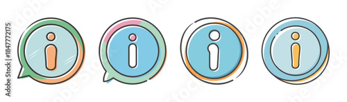 Set of colorful hand-drawn information icons with varying styles and pastel hues
