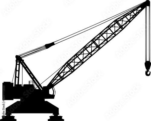 Harbor Crane Construction Machinery Vector Silhouette Icon